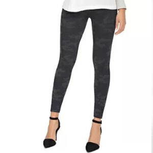 Spanx Look At Me Now Leggings, Tummy Control, Black Camo, Large (us 12-14)